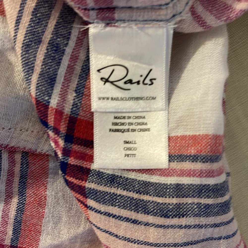 RAILS Women’s Charli Linen Pink and White Plaid Button Front Shirt S - Picture 9 of 10